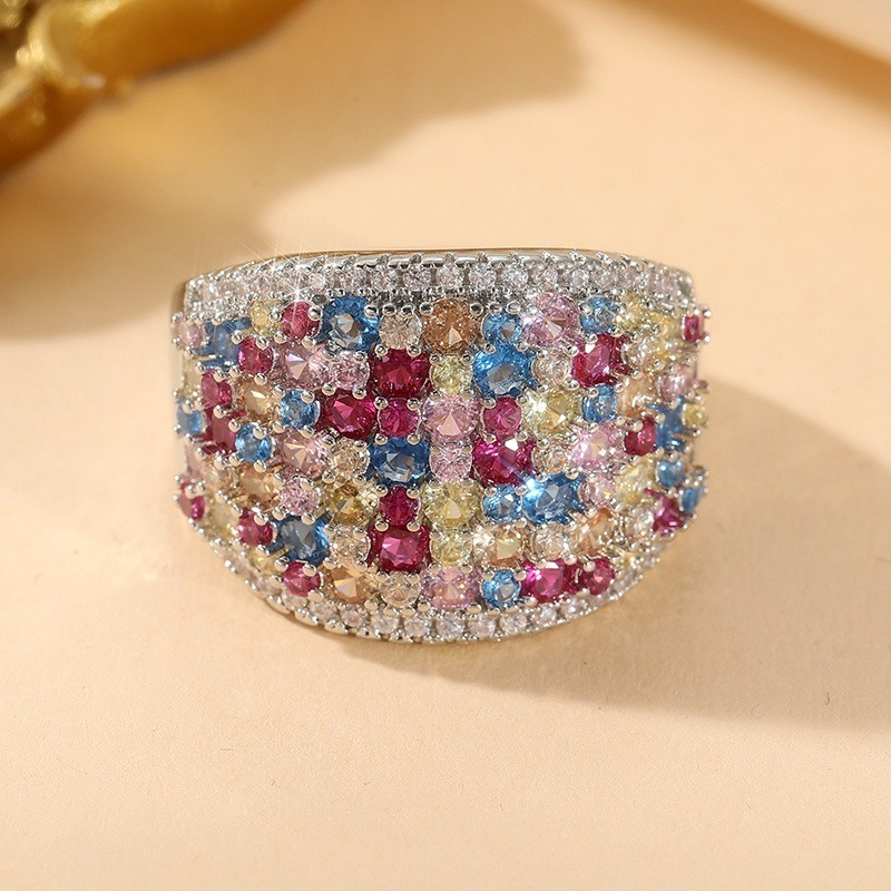 Women's Multicolored Synthetic Zirconia Rainbow Halo Ring
